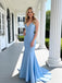 Simple Baby-Blue V-Neck Spaghetti Straps Mermaid Long Prom Party Dress,PDS118507