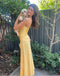 Yellow Spaghetti Straps Sleeveless Sheath Floor Length Prom Dress,PDS11606