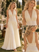Glam Cream Chiffon Halter V Neck Pleated A Line Wedding Guest Dress,PDS118690