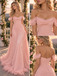 Romantic Off Shoulder Draped Tulle A-Line Long Prom Dress With Feather Hem,PDS118589