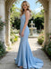 Simple Baby-Blue V-Neck Spaghetti Straps Mermaid Long Prom Party Dress,PDS118507