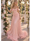 Romantic Off Shoulder Draped Tulle A-Line Long Prom Dress With Feather Hem,PDS118589