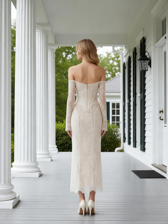 Ivory Off Shoulder Sweetheart Mermaid Lace Long Prom Party Dress,PDS118508