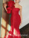 Red Ruffle One Shoulder Sleeveless Mermaid Long Prom Dress,PDS11679