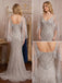 Exquisite Beaded V-Neck Mermaid Prom Dress With Sheer Cape Sleeve,PDS118590