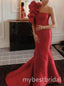 Red Ruffle One Shoulder Sleeveless Mermaid Long Prom Dress,PDS11679