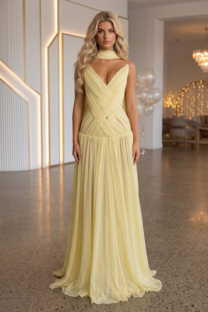 Gorgeous Halter Chiffon Pleated A-Line Long Evening Prom Gown,PDS118591