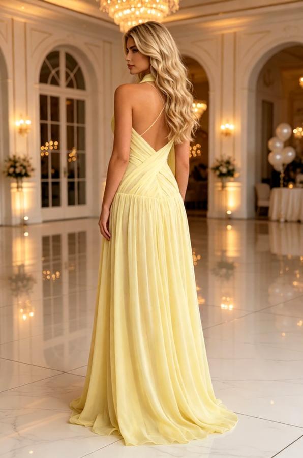 Gorgeous Halter Chiffon Pleated A-Line Long Evening Prom Gown,PDS118591