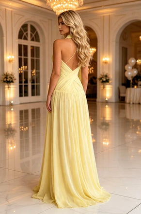 Gorgeous Halter Chiffon Pleated A-Line Long Evening Prom Gown,PDS118591