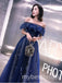 Navy Blue Sparkly Off Shoulder Sleeveless A-line Long Prom Dress,PDS11680