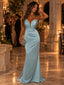 Chic Sky Blue Satin Strapless Keyhole Mermaid Formal Party Dress,PDS118692