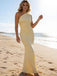 Light Yellow One Shoulder Mermaid Satin Long Prom Party Dress,PDS118510