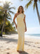 Light Yellow One Shoulder Mermaid Satin Long Prom Party Dress,PDS118510