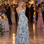 Romantic Blue Floral Chiffon Strapless Ruffled Tiered Long Prom Dress,PDS118693
