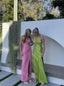 Green Halter Sleeveless Side Slit Sheath Floor Length Prom Dress,PDS11609