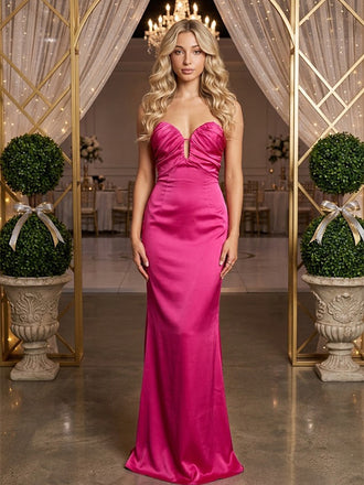 Chic Strapless Sweetheart Satin Sheath Long Prom Party Dress,PDS118592