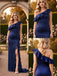 Dark-Navy Ruffles One Shoulder Mermaid Satin Long Prom Party Dress,PDS118511