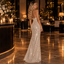 Sparkling Champagne Sequin Halter Slit Mermaid Evening Gown,PDS118694