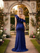Dark-Navy Ruffles One Shoulder Mermaid Satin Long Prom Party Dress,PDS118511