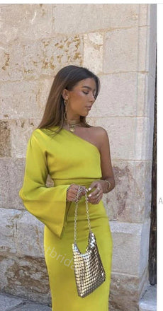 Moss Green One Shoulder Sleeveless Sheath Prom Dress,PDS11612