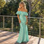 Fresh Mint Satin Off Shoulder Ruffled Mermaid Formal Dress,PDS118695
