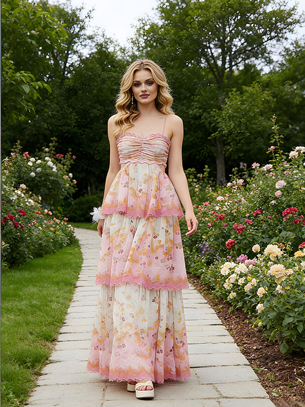 Cute Sweetheart Spaghetti Straps Ruffles A-Line Long Prom Party Dress,PDS118514
