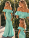 Fresh Mint Satin Off Shoulder Ruffled Mermaid Formal Dress,PDS118695