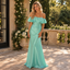 Fresh Mint Satin Off Shoulder Ruffled Mermaid Formal Dress,PDS118695
