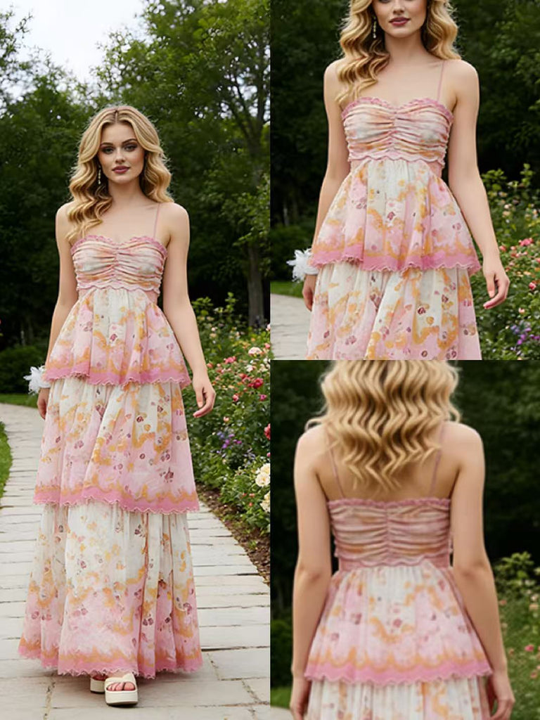 Cute Sweetheart Spaghetti Straps Ruffles A-Line Long Prom Party Dress,PDS118514