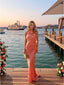 Stunning Halter Cowl Neck Satin Sheath Long Prom Evening Gown,PDS118595