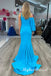 Ocean Blue One Shoulder Side Slit Mermaid Long Prom Dress,PDS11719