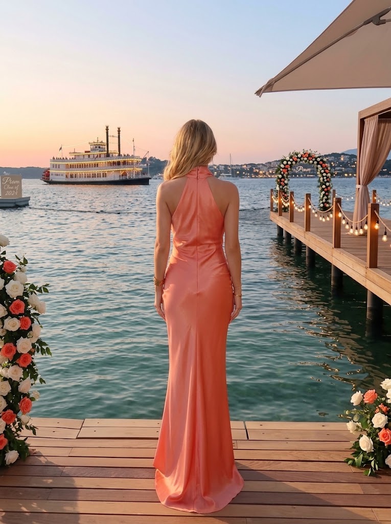 Stunning Halter Cowl Neck Satin Sheath Long Prom Evening Gown,PDS118595
