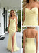 Pretty Yellow Sweetheart Sleeveless Side Slit Mermaid Satin Long Prom Party Dress,PDS118512