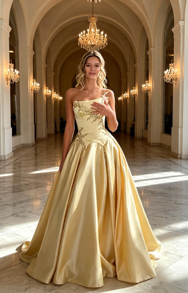 Pretty One Shoulder Lace Appliques Sleeveless A-Line Long Prom Party Dress,PDS118522