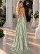 Vintage Sage Green Spaghetti Strap Jacquard Slip Evening Dress,PDS118542