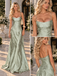 Vintage Sage Green Spaghetti Strap Jacquard Slip Evening Dress,PDS118542