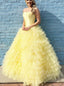 Yellow Elegant Strapless Sleeveless A-line Long Prom Dress,PDS1117