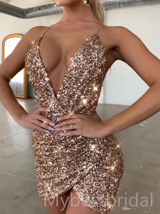 Sexy Deep V-neck Sleeveless Sheath Short Mini Homecoming Dress,  HDS0170