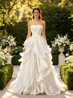 Artistic Pleats Strapless Sleeveless Chiffon A-Line Floor Length Wedding Dresses, WD0383