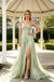Shimmer Strapless Twist Front Metallic A-Line Long Prom Dress With High Slit,PDS118596