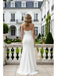 Stunning White V-Neck Sleeveless Lace Side Slit Mermaid Satin Long Prom Party Dress,PDS118513
