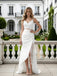 Stunning White V-Neck Sleeveless Lace Side Slit Mermaid Satin Long Prom Party Dress,PDS118513