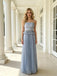 Dusty Blue Spaghetti Straps Pleated Chiffon Peplum A Line Long Evening Prom Dress,PDS118597