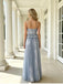 Dusty Blue Spaghetti Straps Pleated Chiffon Peplum A Line Long Evening Prom Dress,PDS118597