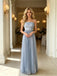 Dusty Blue Spaghetti Straps Pleated Chiffon Peplum A Line Long Evening Prom Dress,PDS118597
