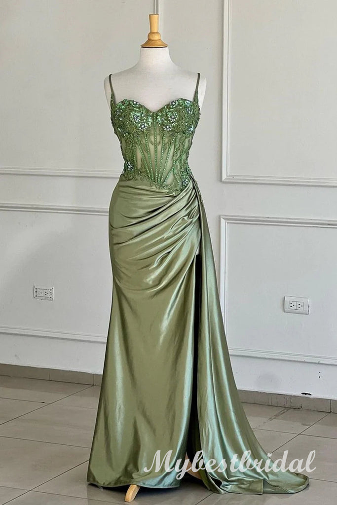 Sparkly Sweetheart Sleeveless Side Slit Mermaid Long Prom Dress,PDS11721