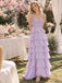 Romantic 3D Floral Chiffon Spaghetti Strap Tiered Long Prom Dress,PDS118698