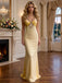 Pale Yellow Halter Beaded Ruched Satin Mermaid Long Formal Party Gown,PDS118598