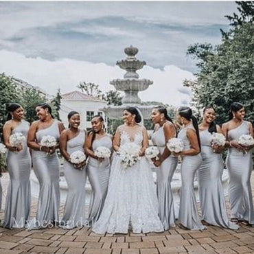 Elegant One shoulder Sleeveless Mermaid Bridesmaid  Dressess, BDS0375