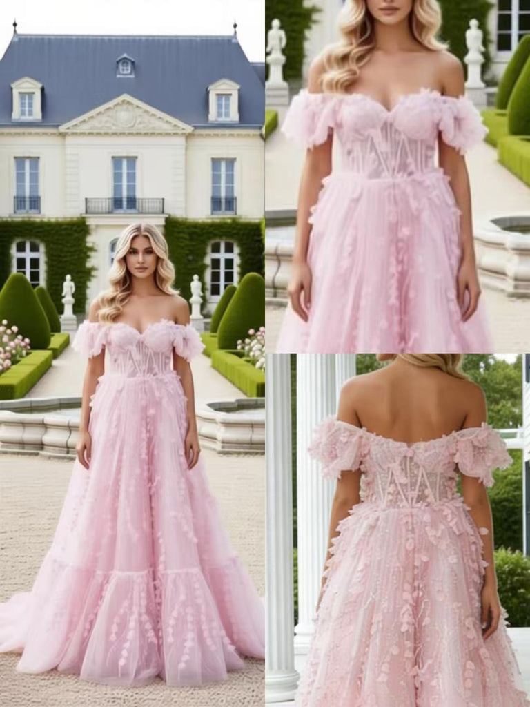 Cute Off Shoulder V-Neck Chiffon A-Line Long Prom Party Dress,PDS118515